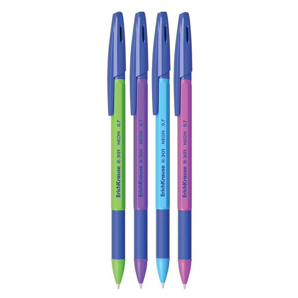 Ручка шариковая 0,7 мм, синяя &quot;Neon Stick&amp;Grip SPRING R-301&quot; (ErichKrause)