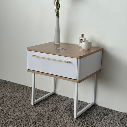 Тумба прикроватная на ножках ROYAL 5201 эко (Макиато-Белый-р.золото)