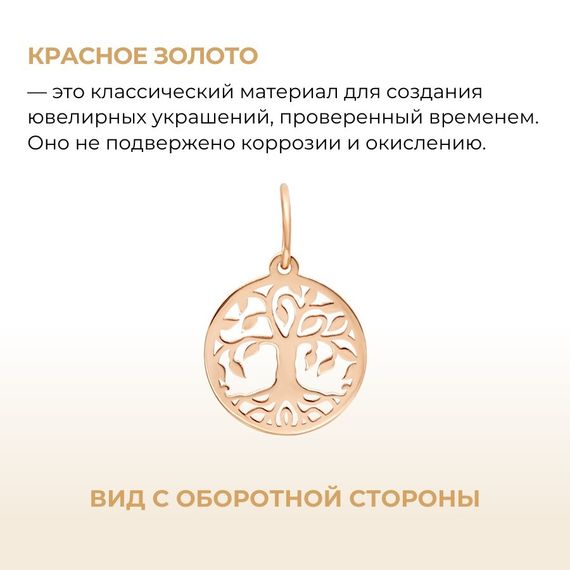 Древо жизни малое подвеска из золота инфографика вид сзади