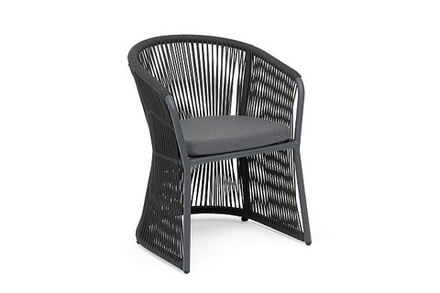 "Романо" стул плетеный из роупа, каркас алюминий темно-серый (RAL7024) муар, роуп темно-серый круглый, ткань темно-серая 027