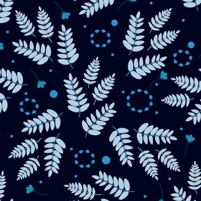 Листья на темно-синем фоне. Ботанический красивый узор. Минималистичный, скандинавский стиль