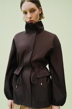 ZARA КУРТКА С ВОРОТНИКОМ-СТОЙКОЙ И РЕГУЛИРУЕМОЙ ТАЛИЕЙ, КОРИЧНЕВЫЙ