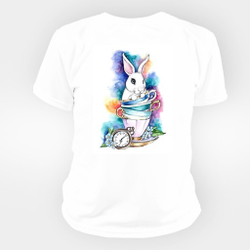 Женская футболка "Кролик разноцветный".  Двухслойная 140гр O-ворот с резинкой 2XS-4XL