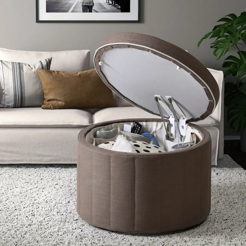 Пуф с контейнером - IKEA SIDSJÖ / SIDSJO / СИДШО ИКЕА, серо-коричневый, 46x70см