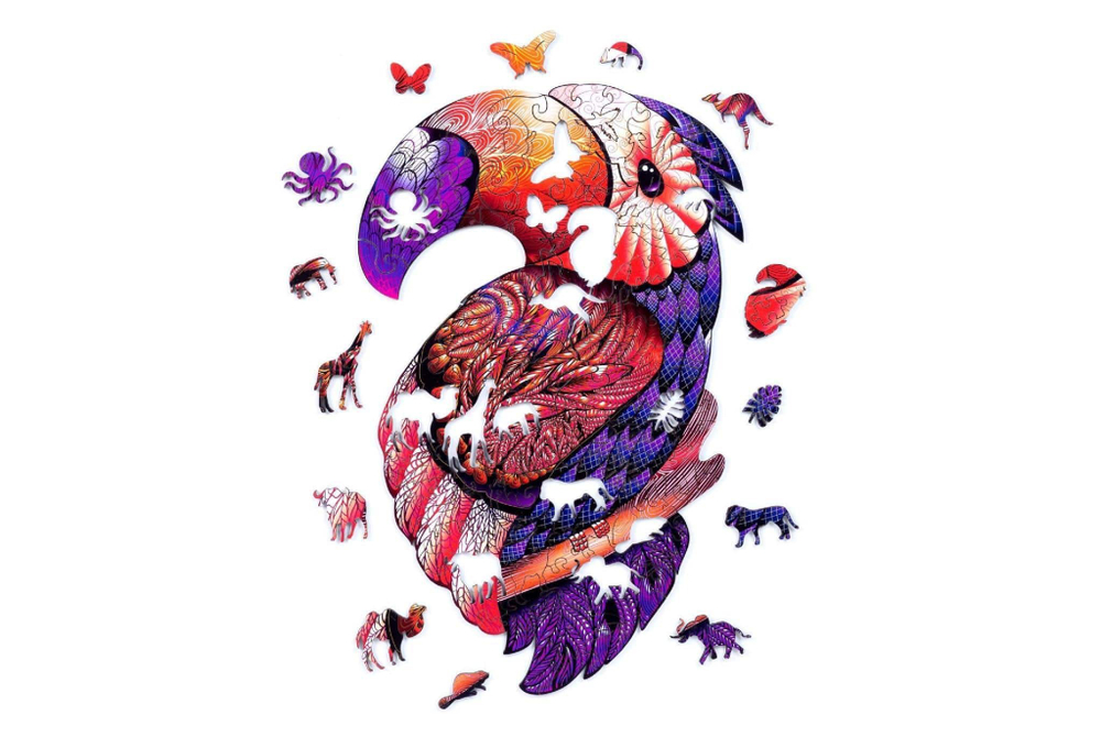 Радужный тукан Chapa - Деревянные пазлы разной формы, уникальные картины которые вы собираете сами