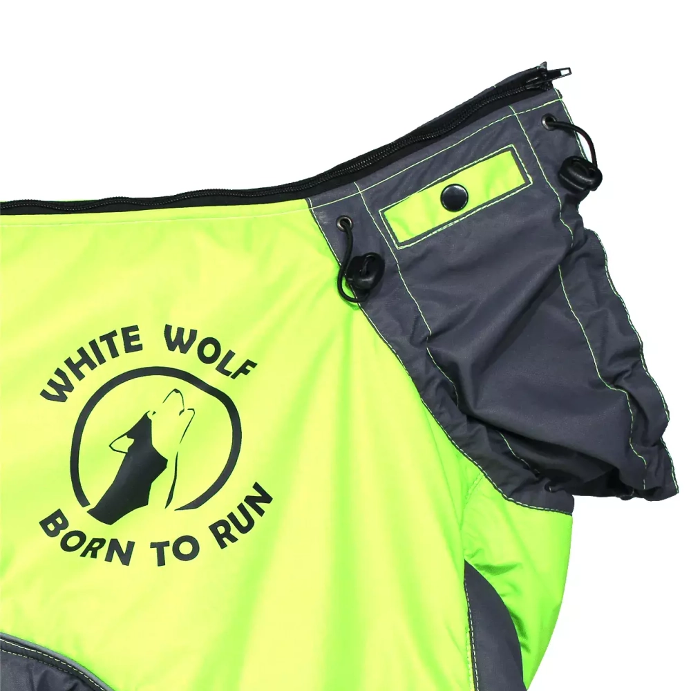 Комбинезон зимний для собаки White Wolf вырез на девочку лимонно-серый с принтом