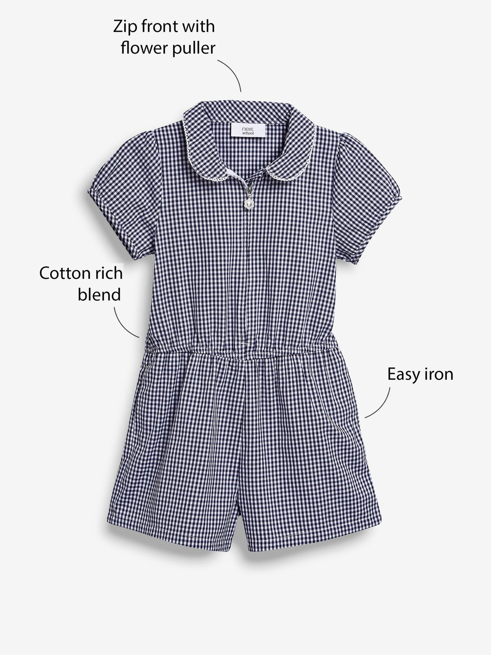 Комбинезон школьный на молнии для девочки Next 538-221, Темно-синий, Белый