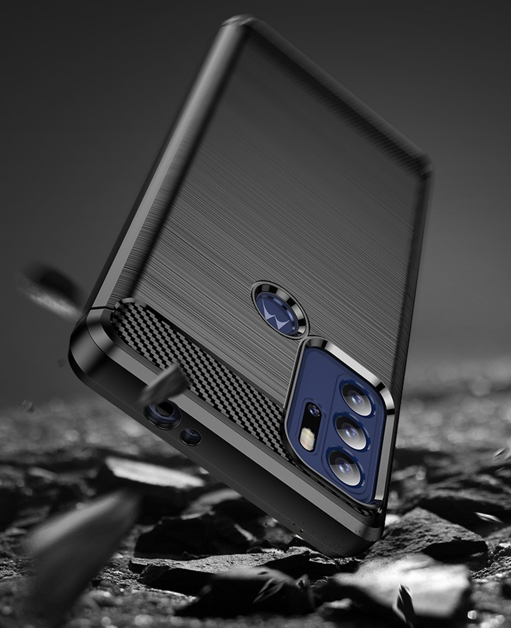 Чехол черного цвета в стиле карбон для Motorola Moto G60S, серии Carbon от Caseport