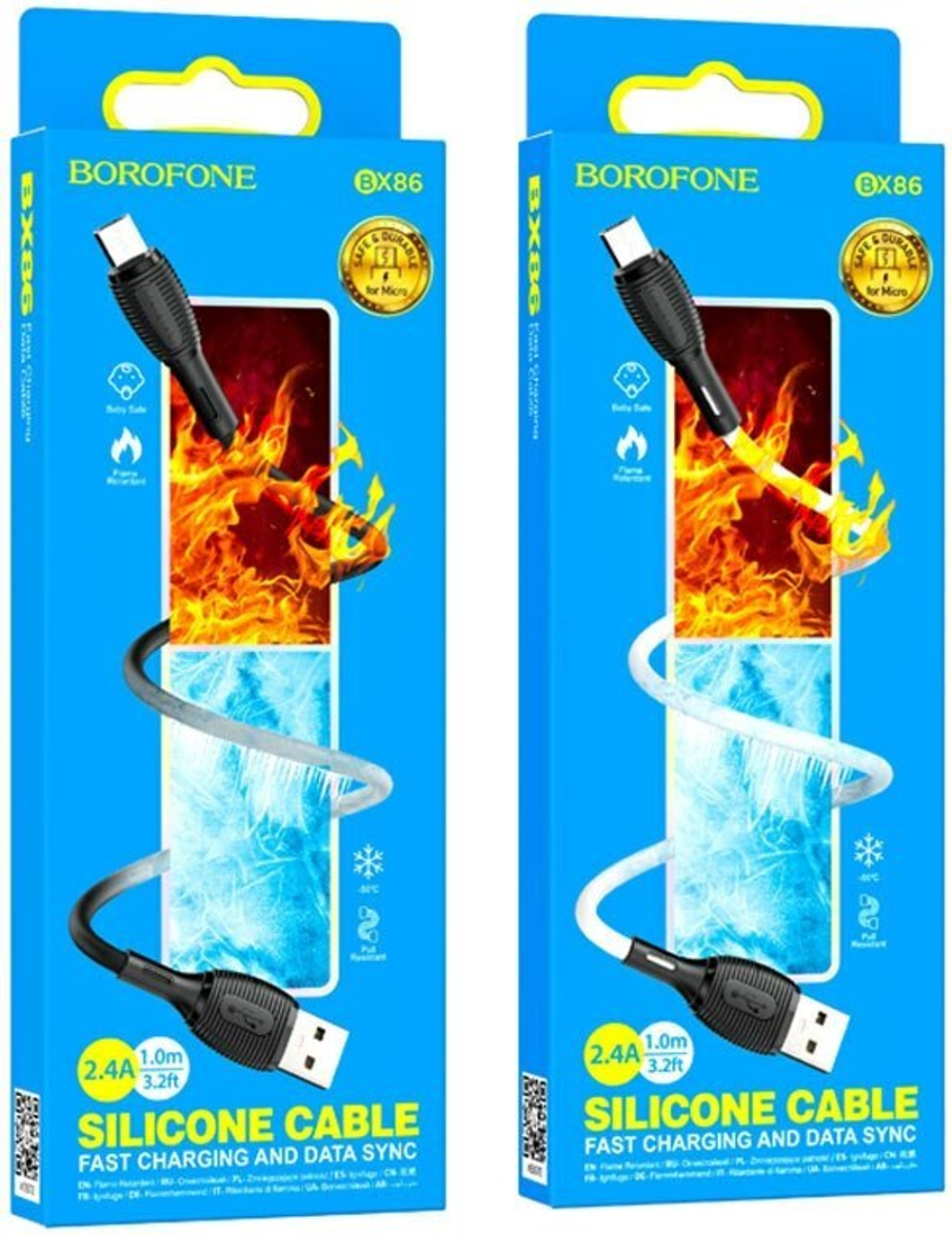Кабель Micro USB BOROFONE BX86 1м 2.4A силиконовый черный
