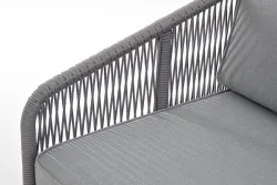 "Канны" диван модульный плетеный из роупа, каркас алюминий белый, роуп светло-серый круглый, ткань светло-серая