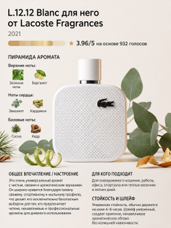 Мужской аромат LACOSTE L.12.12 Blanc Eau de Parfume парфюмерная вода