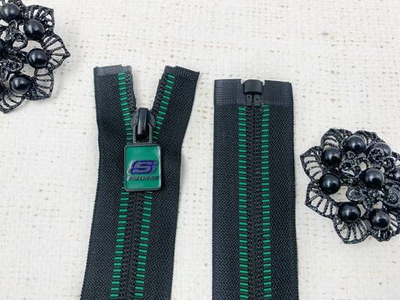 Молния спираль потайная, Т5, 80 см, чёрный с зелёным