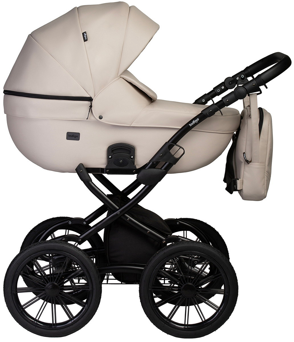 Детская коляска Indigo Mio Eco Plus 14 3 в 1 с автокреслом Avionaut Cosmo Grey 02 св.бежевая кожа