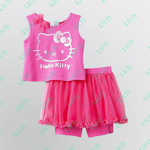 Костюм детский из майки и юбки-шорт с принтом Hello Kitty
