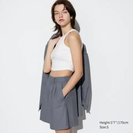 UNIQLO УКОРОЧЕННЫЙ ТОП В РУБЧИК, БЕЛЫЙ