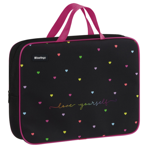 Папка текстильная с ручками 1 отделение, А4 "Love Yourself", 350*265*80мм, текстиль, на молнии, Berlingo