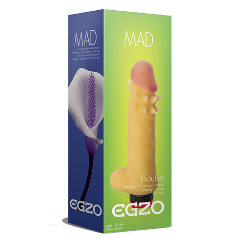 Телесный вибратор 17,5см с мошонкой и усиками вокруг головки Egzo Mad Spike