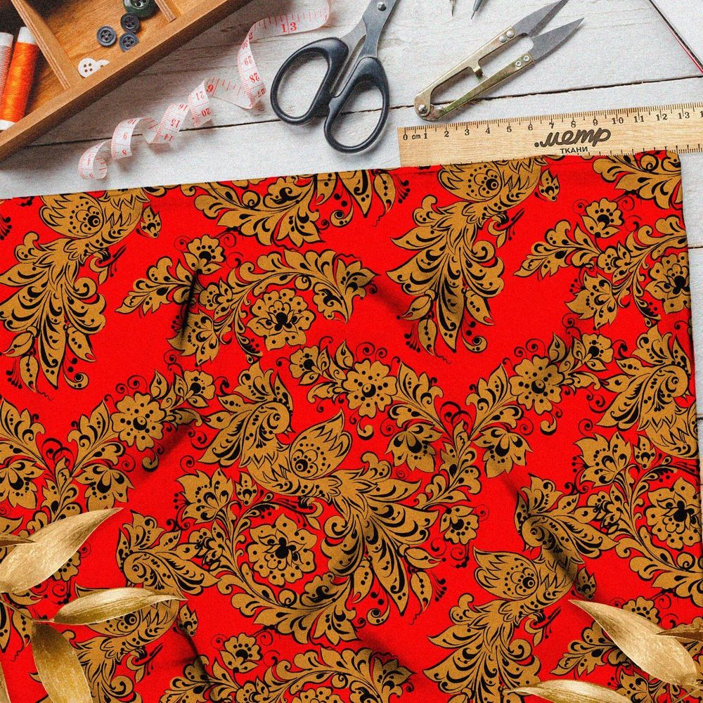 Ткань барби народная роспись хохлома