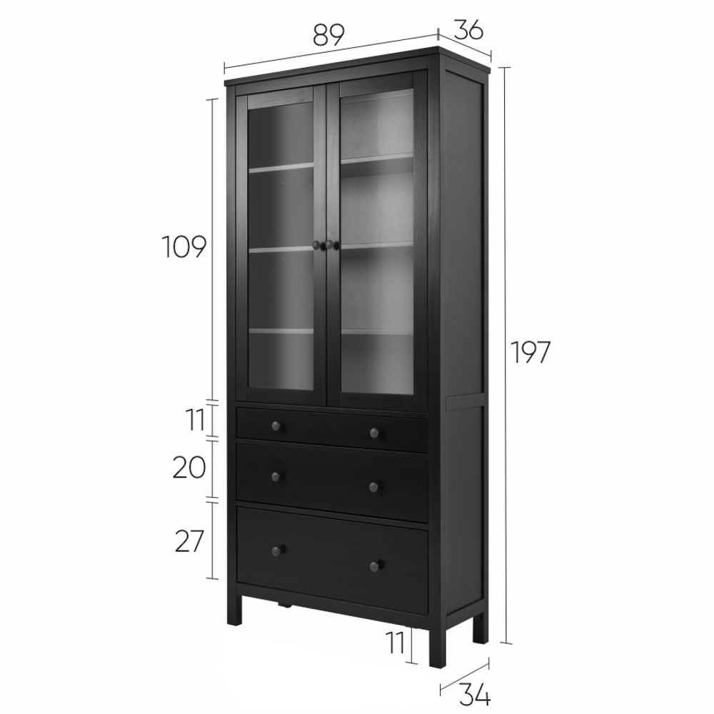 Шкаф-витрина Хемнэс Hemnes/Кымор, 3 ящика, 90х198х37 см, черный