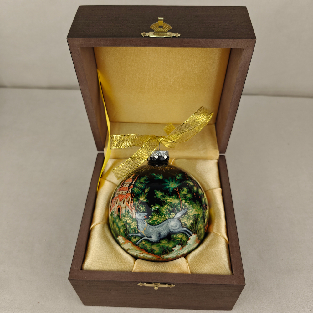 Шар новогодний с круговой росписью "Жар-птица" в футляре