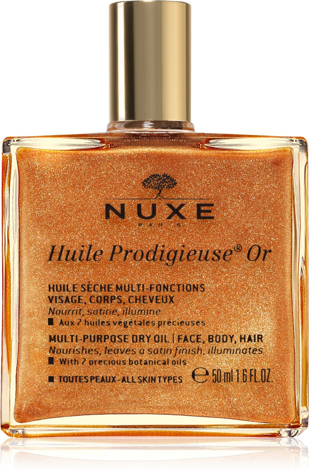 Nuxe Huile Prodigieuse Or - многофункциональное сухое масло с блестками для лица, тела и волос /   50  ml  / GTIN 3264680009785
