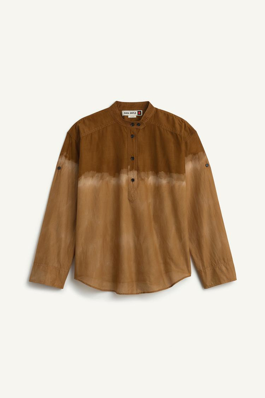 ZARA РУБАШКА С V-ОБРАЗНЫМ ВЫРЕЗОМ, ПЕСОЧНЫЙ МЕЛАНЖ