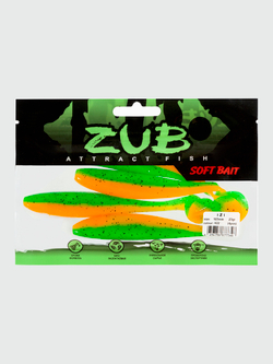 Приманка ZUB-IZI 165мм(6,5")-4шт, (цвет 022) зеленый верх -оранжевый низ