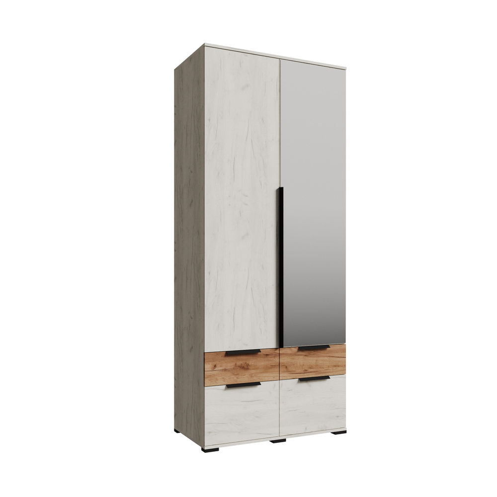 Шкаф для одежды Лилль 2-х створчатый с зеркалом и ящиками дуб крафт белый/дуб крафт табачный
