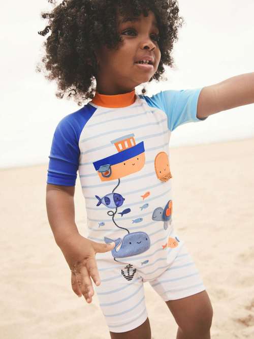 Костюм плавательный слитный для мальчика Next E91-833, Белый, Синий