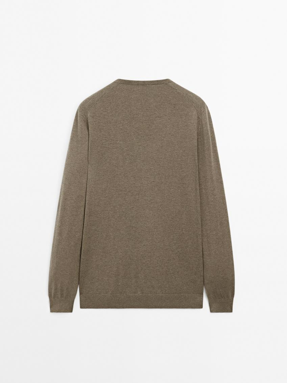 Massimo Dutti Хлопковый свитер с длинными рукавами, цвет морской волны