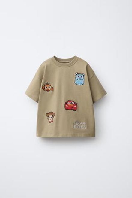 ZARA ФУТБОЛКА С ВЫШИВКОЙ КРЕСТИКОМ © DISNEY PIXAR, СВЕТЛО-КОРИЧНЕВЫЙ