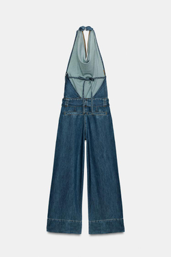 ZARA ДЖИНСОВЫЙ КОМБИНЕЗОН ХАЛТЕР Z1975 С ПОЯСОМ, СИНИЙ