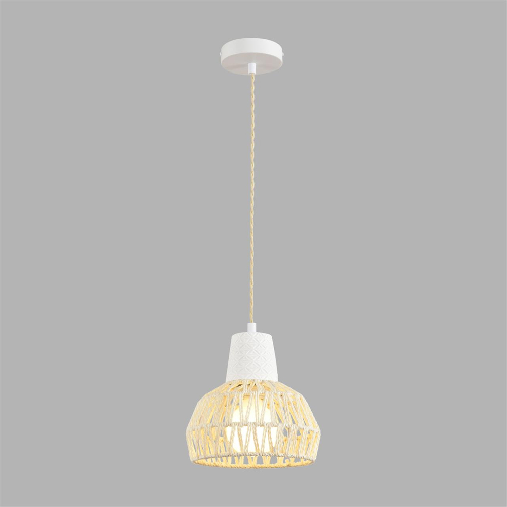 8368/1B ECO LN26 327 белый/бежевый, цемент/металл/джутовый шнур Подвес E27 LED 10W 220V BOHO