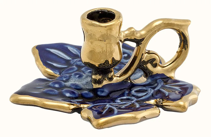 Подсвечник Лист виноградный золотистый керамика цвет синий