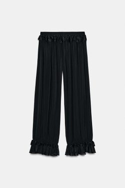 ZARA БРЮКИ-ШАРОВАРЫ С КРУЖЕВОМ, ЧЕРНЫЙ