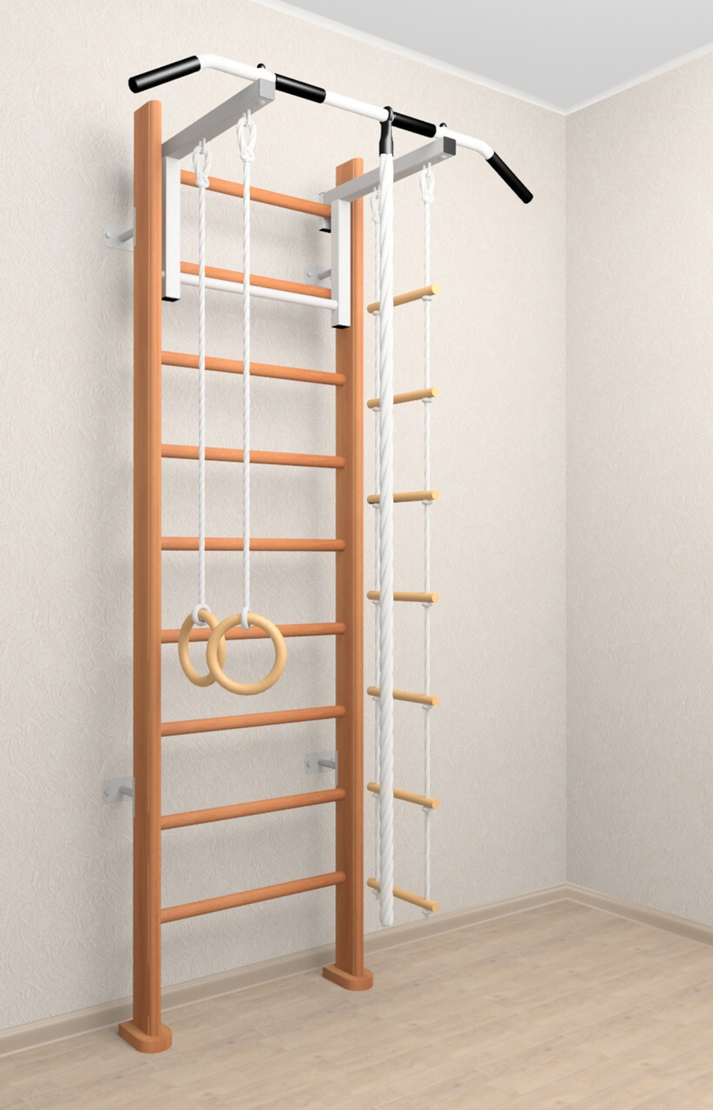 Деревянная шведская стенка Sv Sport 902о (Турник стандарт/Канат/Kольца/Лестница)