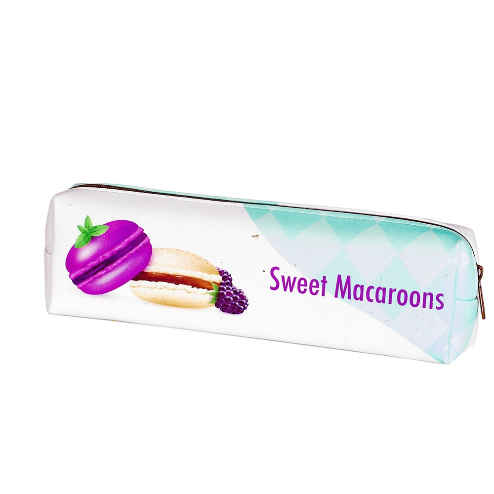 Пенал - косметичка Alingar, ПВХ, молния, 75 х 205 мм, "Sweet Marcaroons, Ежевика", бирюзовый (макарунсы)