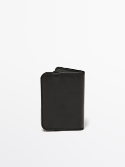 Massimo Dutti Визитница из кожи наппа с клапаном, черный
