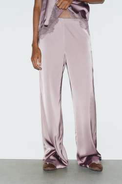 ZARA АТЛАСНЫЕ БРЮКИ С ВЫСОКОЙ ПОСАДКОЙ, СЕРО-КОРИЧНЕВЫЙ