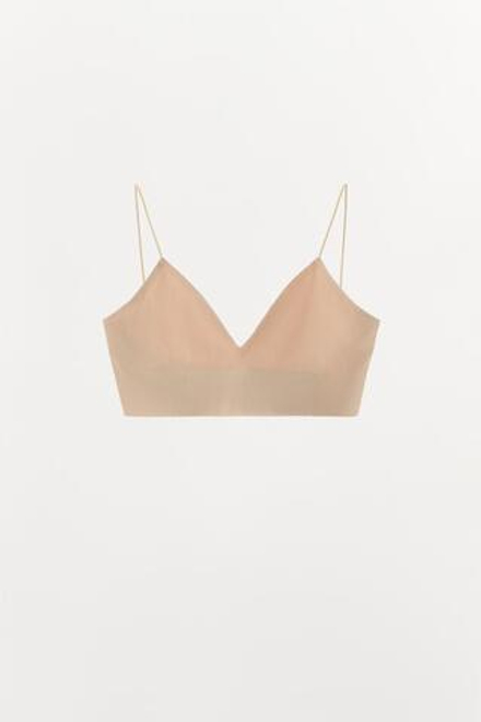 ZARA БЕСШОВНЫЙ БРАЛЕТТ С ТРЕУГОЛЬНЫМИ ЧАШКАМИ, БЕЖЕВЫЙ
