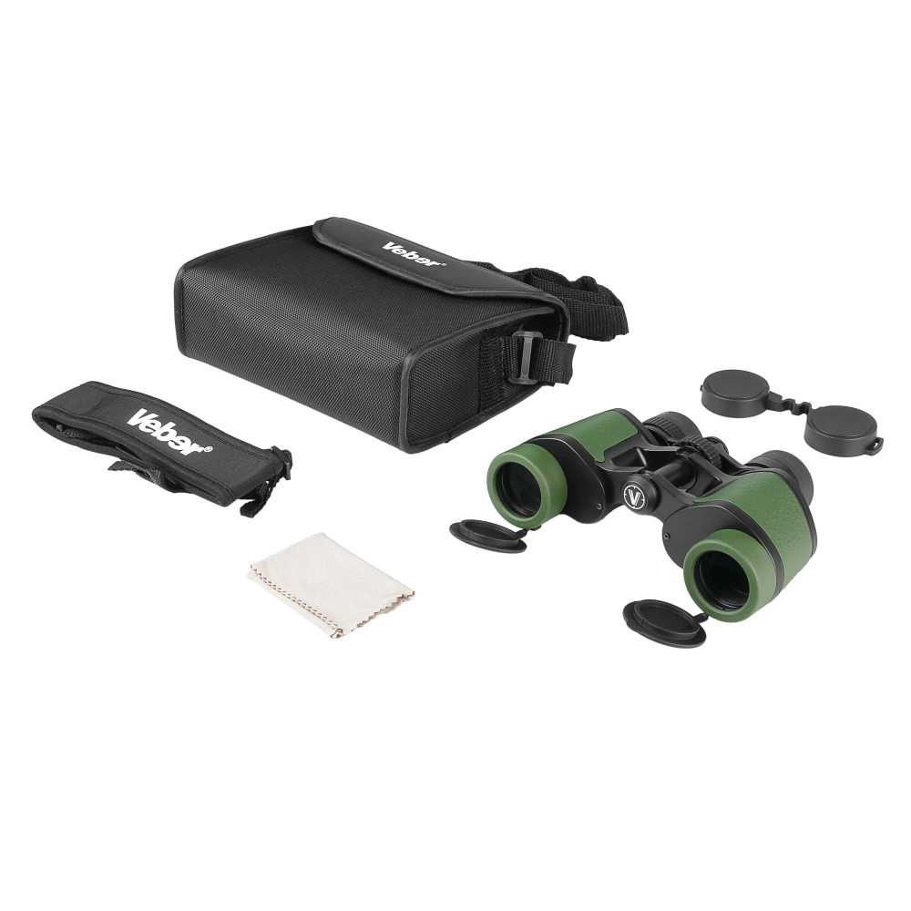 Бинокль Veber TITAN 7x32WP с чехлом и аксессуарами, зеленый корпус