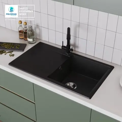 Мойка POLYGRAN GALS-860 черный №16, смеситель DORADO черный