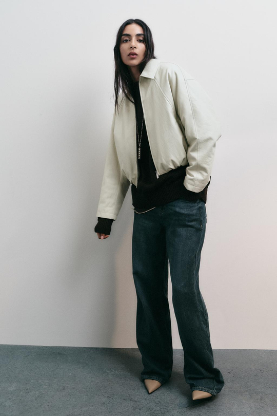 ZARA БОМБЕР ИЗ ИСКУССТВЕННОЙ КОЖИ, ЭКРЮ