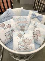 Комплект в кроватку 18 предметов "Воздушный шар" голубой, сатин