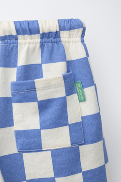 ZARA ШОРТЫ-БЕРМУДЫ В ШАХМАТНУЮ КЛЕТКУ, ЭКРЮ/СИНИЙ