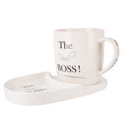 Кружка с блюдцем "THE REAL BOSS" v=380мл (фарфор) (подарочная упаковка)