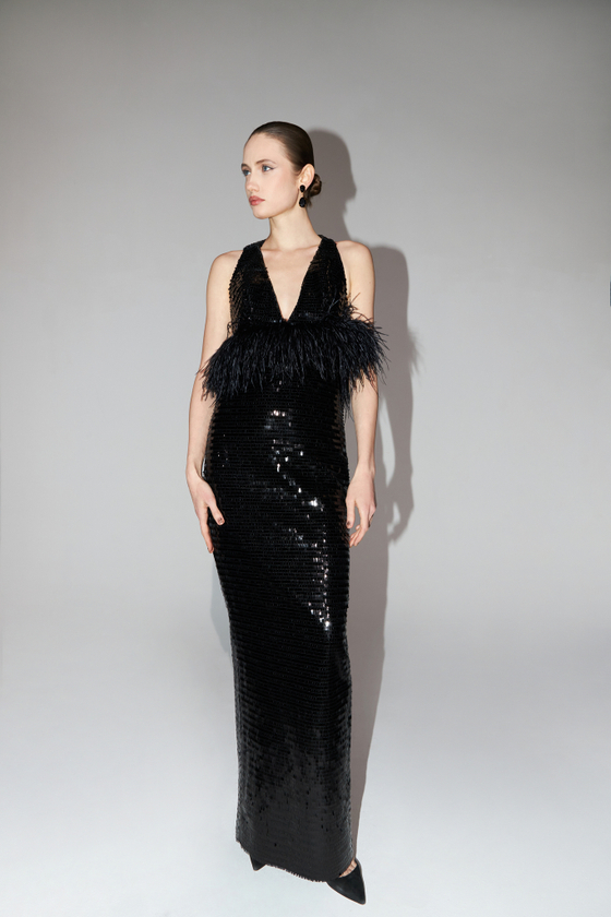 Платье макси из пайеток с бахромой