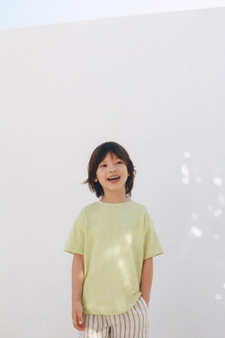 ZARA ФУТБОЛКА ИЗ ХЛОПКА, СВЕТЛО-ЗЕЛЕНЫЙ