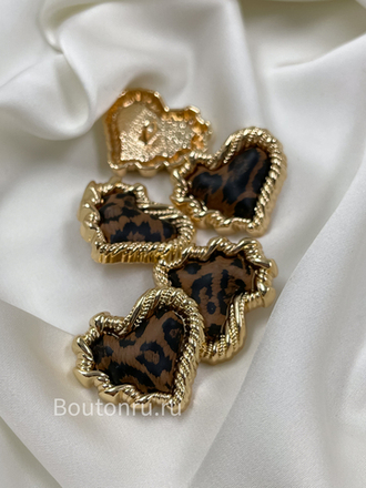 Пуговицы сердце леопардовые в золотистом обрамлении