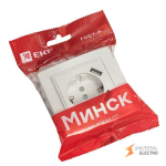Минск Розетка 1-местная СП с/з 16А белая с защ, штор, с 2 USB 2,1А EKF